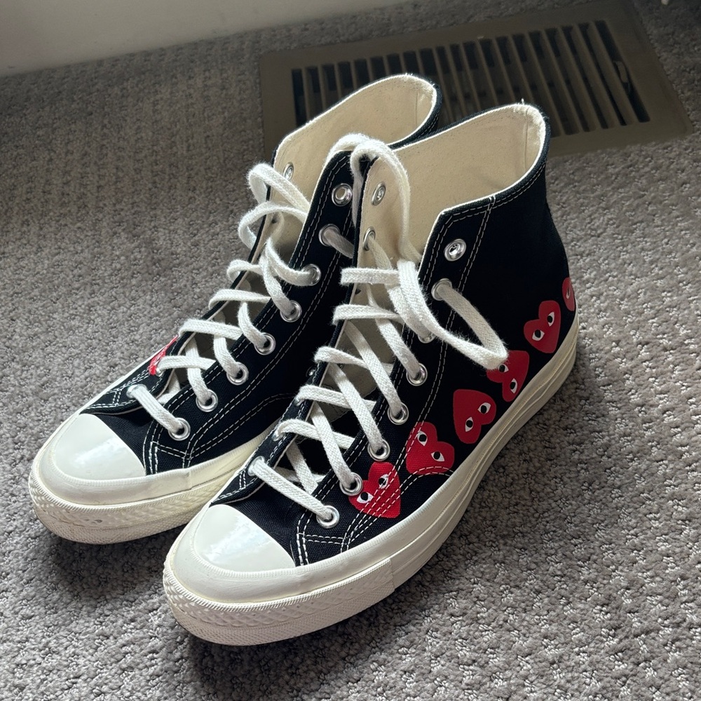 Converse Black High-Top Sneakers with Red Heart Motif
